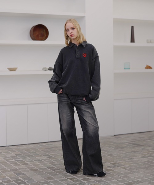 ROCHEM(ローシェン)の「【セットアップ対応】ハートロゴ刺繍ドローコードポロスウェット(スウェット・メンズ・グレー/ブラウン/ブラック/ネイビー・L/M/S/XS)」の16枚目の写真