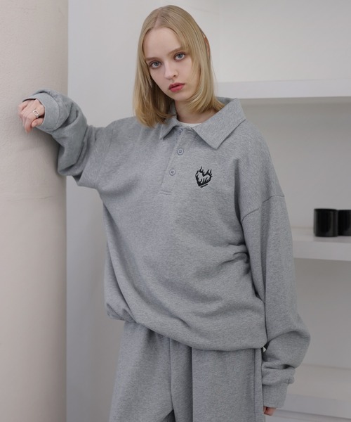 ROCHEM(ローシェン)の「【セットアップ対応】ハートロゴ刺繍ドローコードポロスウェット(スウェット・メンズ・グレー/ブラウン/ブラック/ネイビー・L/M/S/XS)」の21枚目の写真