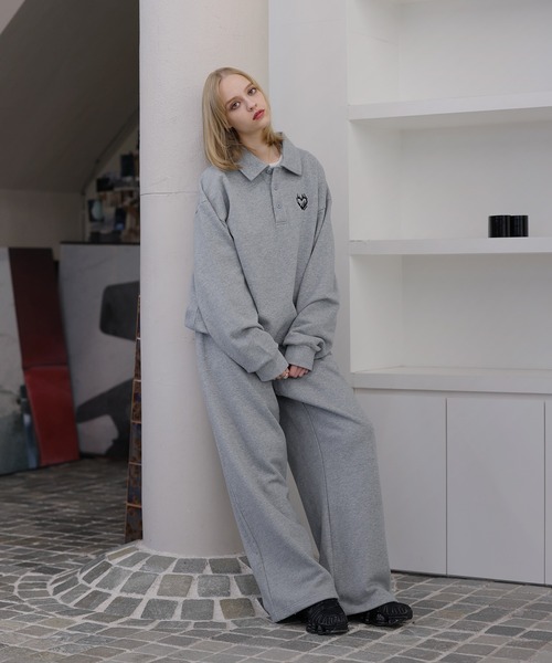 セットアップ対応】ハートロゴ刺繍ドローコードポロスウェット