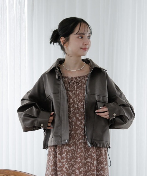 flower（フラワー）の「2wayショートブルゾン（ブルゾン・レディース・ブラック/ブラウン・FREE）」の5枚目の写真
