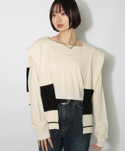 PAGEBOY(ページボーイ)の「ショルダーカーデSETニット(ニット/セーター・レディース・ブラウン/ブラック/オフホワイト・FREE)」の2枚目の写真