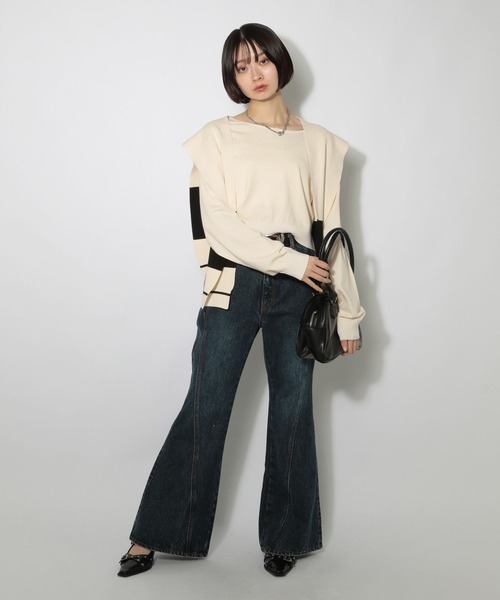 PAGEBOY(ページボーイ)の「ショルダーカーデSETニット(ニット/セーター・レディース・ブラウン/ブラック/オフホワイト・FREE)」の6枚目の写真