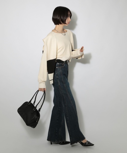 PAGEBOY(ページボーイ)の「ショルダーカーデSETニット(ニット/セーター・レディース・ブラウン/ブラック/オフホワイト・FREE)」の7枚目の写真