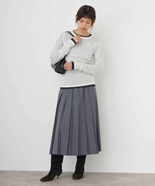 IENA（イエナ）の「《追加》Super120’sウールクルーネックプルオーバー（Tシャツ/カットソー・レディース・ホワイト/レッド/チャコールグレー・FREE）」の6枚目の写真