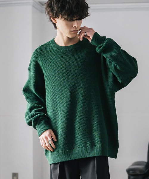Rocky Monroe（ロッキーモンロー）の「オーバーサイズ配色リブワッフルニットプルオーバーセーター（ニット/セーター・メンズ・ブラック/ブルー/オフホワイト/ベージュ/チャコール/マスタード/ネイビー/ブラウン/グリーン/レッド・M/L/XL）」の6枚目の写真