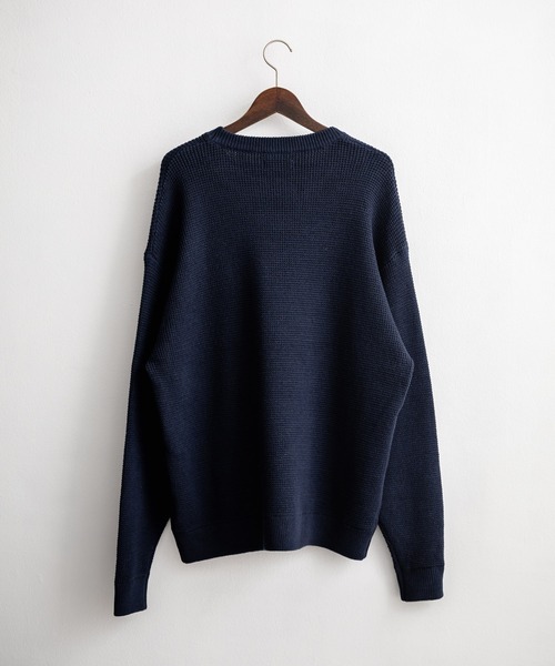 Rocky Monroe（ロッキーモンロー）の「オーバーサイズ配色リブワッフルニットプルオーバーセーター（ニット/セーター・メンズ・ブラック/ブルー/オフホワイト/ベージュ/チャコール/マスタード/ネイビー/ブラウン/グリーン/レッド・M/L/XL）」の14枚目の写真