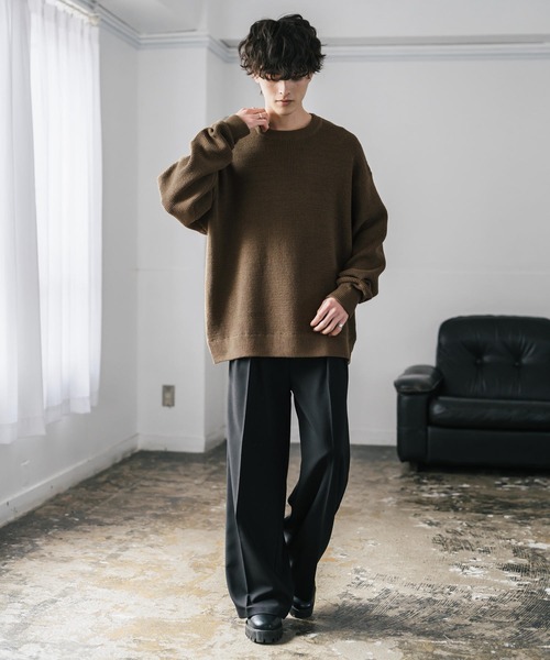 Rocky Monroe（ロッキーモンロー）の「オーバーサイズ配色リブワッフルニットプルオーバーセーター（ニット/セーター・メンズ・ブラック/ブルー/オフホワイト/ベージュ/チャコール/マスタード/ネイビー/ブラウン/グリーン/レッド・M/L/XL）」の22枚目の写真