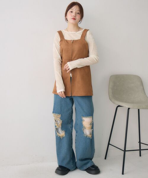 RETRO GIRL（レトロガール）の「スウェードチュニックOP（チュニック・レディース・ダークブラウン/チャコールグレー/キャメル・FREE）」の6枚目の写真