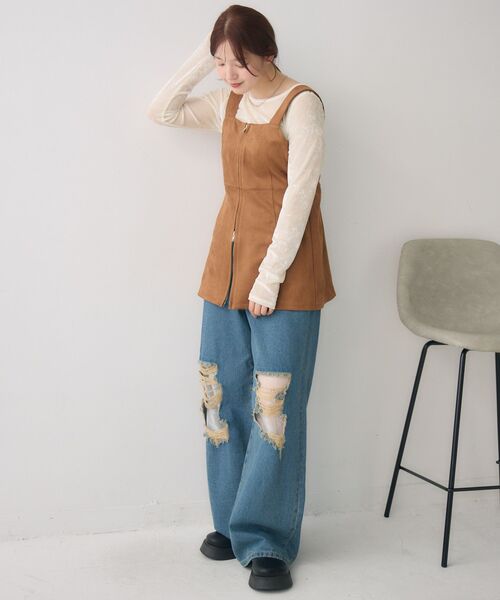 RETRO GIRL（レトロガール）の「スウェードチュニックOP（チュニック・レディース・ダークブラウン/チャコールグレー/キャメル・FREE）」の9枚目の写真