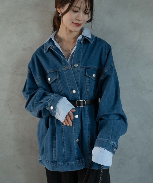 Muffiny（マフィニー）の「オーバーデニムジャケット（Tシャツ/カットソー・レディース・ブルー/ブラック・MEDIUM）」の2枚目の写真