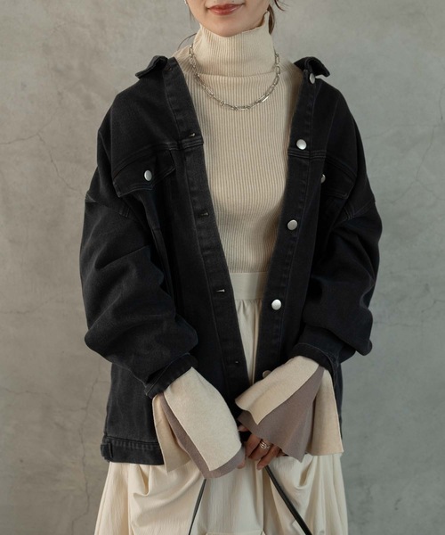 Muffiny（マフィニー）の「オーバーデニムジャケット（Tシャツ/カットソー・レディース・ブルー/ブラック・MEDIUM）」の10枚目の写真