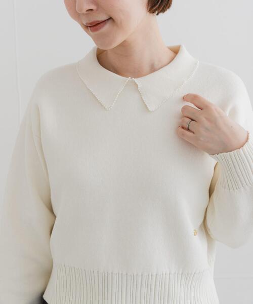 セール】F by ROSSO コットンカシミヤ衿パールニット（ニット/セーター