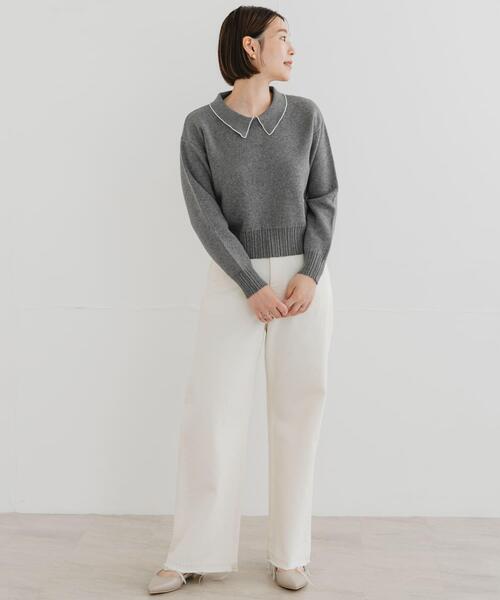 セール】F by ROSSO コットンカシミヤ衿パールニット（ニット/セーター