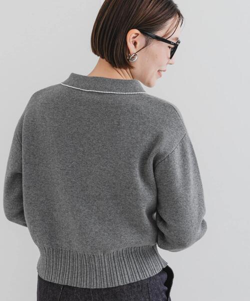 アーバンリサーチ ロッソ（URBAN RESEARCH ROSSO）/F by ROSSO　コットンカシミヤ衿パールニット セール】F by ROSSO コットンカシミヤ衿パールニット（ニット/セーター