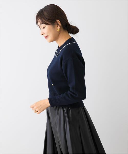 セール】F by ROSSO コットンカシミヤ衿パールニット（ニット/セーター