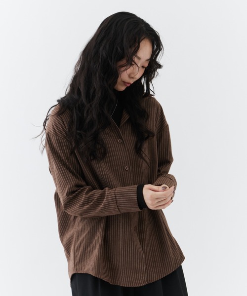 NUJOH（ヌゾ）の「Flow Stripe Shirt / フロウ・ストライプシャツ（シャツ/ブラウス・レディース・ブラウン/カーキ/ベージュ・FREE）」の22枚目の写真