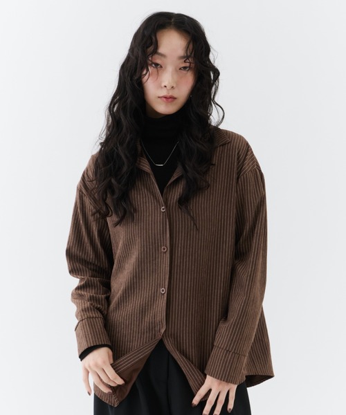 NUJOH（ヌゾ）の「Flow Stripe Shirt / フロウ・ストライプシャツ（シャツ/ブラウス・レディース・ブラウン/カーキ/ベージュ・FREE）」の20枚目の写真