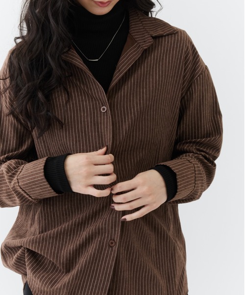 NUJOH（ヌゾ）の「Flow Stripe Shirt / フロウ・ストライプシャツ（シャツ/ブラウス・レディース・ブラウン/カーキ/ベージュ・FREE）」の19枚目の写真