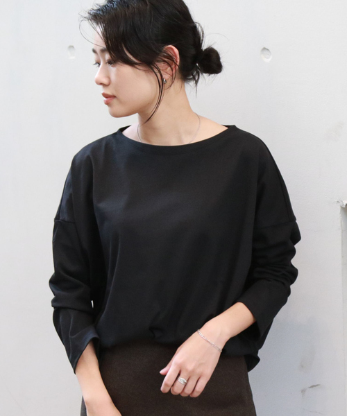 Rouge vif Anna(ルージュヴィフアンナ)の「【一部店舗限定】エコポリコット天竺プルオーバー/ ロングスリーブTシャツ(Tシャツ/カットソー・レディース・ブラック/イエロー・フリー)」の3枚目の写真