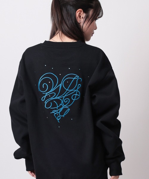 SlashDate(スラッシュデイト)の「【82】ラインストーン ハート刺繍 裏起毛 スウェット(スウェット・レディース・ブラック/ピンク/ホワイト・L/M)」の2枚目の写真