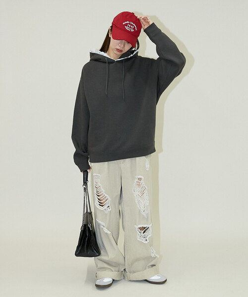 PUBLUX（パブリュクス）の「PUBLUX/パブリュクス レース付き 裏起毛 フーディー　限定展開（パーカー・レディース・ライトグレー/チャコールグレー・ﾌﾘ-）」の4枚目の写真