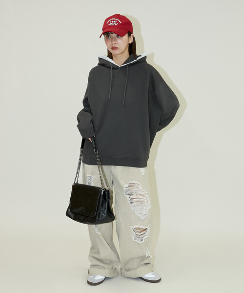 PUBLUX（パブリュクス）の「PUBLUX/パブリュクス レース付き 裏起毛 フーディー　限定展開（パーカー・レディース・ライトグレー/チャコールグレー・ﾌﾘ-）」の5枚目の写真