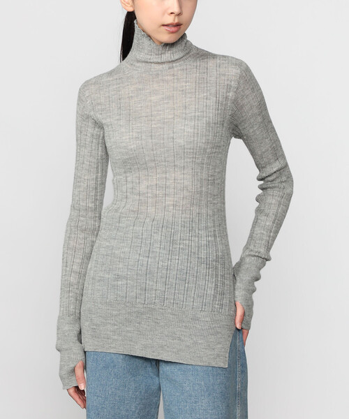 UNFILのベビーアルパカ ハイネックリブニット （グレー） UNFIL | ベビーアルパカ ハイネックリブニット WOMEN（ニット/セーター
