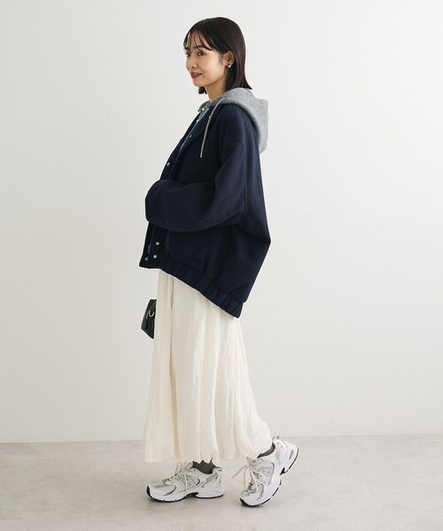 Green　Parks（グリーンパークス）の「ニットフード付きウーリーブルゾン（ブルゾン・レディース・キャメル/ダークネイビー/オフホワイト/杢グレー・FREE）」の14枚目の写真