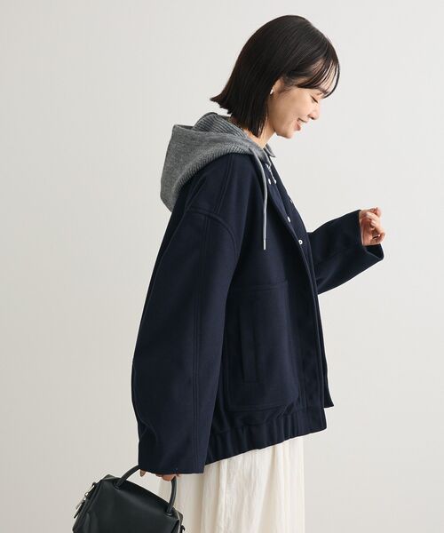 Green　Parks（グリーンパークス）の「ニットフード付きウーリーブルゾン（ブルゾン・レディース・キャメル/ダークネイビー/オフホワイト/杢グレー・FREE）」の17枚目の写真