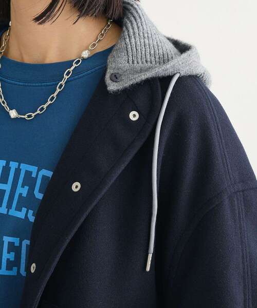 Green　Parks（グリーンパークス）の「ニットフード付きウーリーブルゾン（ブルゾン・レディース・キャメル/ダークネイビー/オフホワイト/杢グレー・FREE）」の21枚目の写真