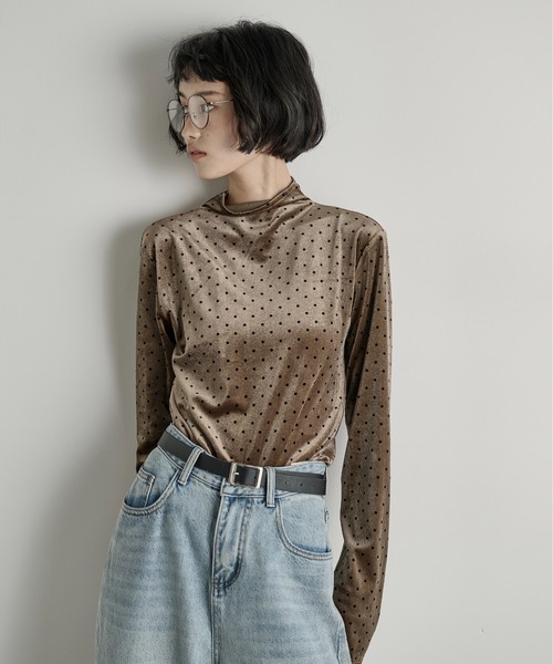 セール】ドットベロアハイネックトップス（Tシャツ/カットソー）｜THE