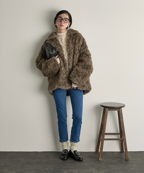 THE YOn（ザヨン）の「ドットベロアハイネックトップス（Tシャツ/カットソー・レディース・グレー/アイボリー/ブラウン・FREE）」の9枚目の写真