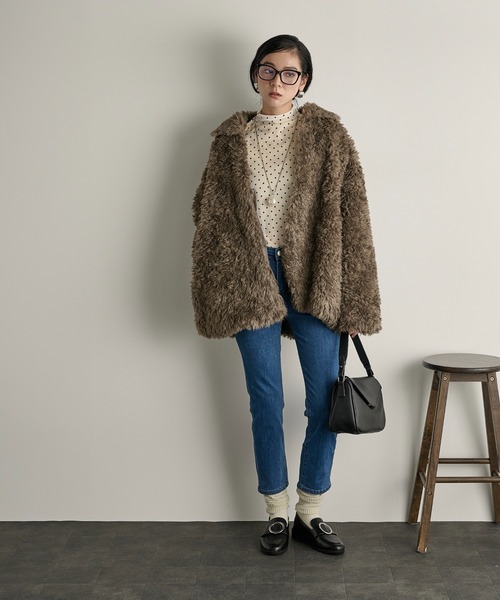 THE YOn（ザヨン）の「ドットベロアハイネックトップス（Tシャツ/カットソー・レディース・グレー/アイボリー/ブラウン・FREE）」の10枚目の写真