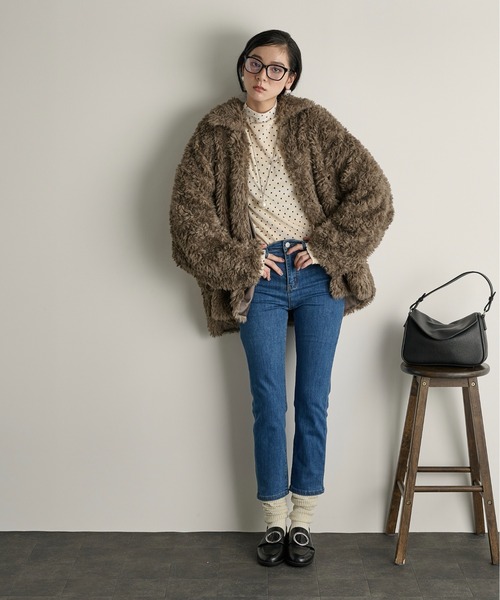 THE YOn（ザヨン）の「ドットベロアハイネックトップス（Tシャツ/カットソー・レディース・グレー/アイボリー/ブラウン・FREE）」の12枚目の写真