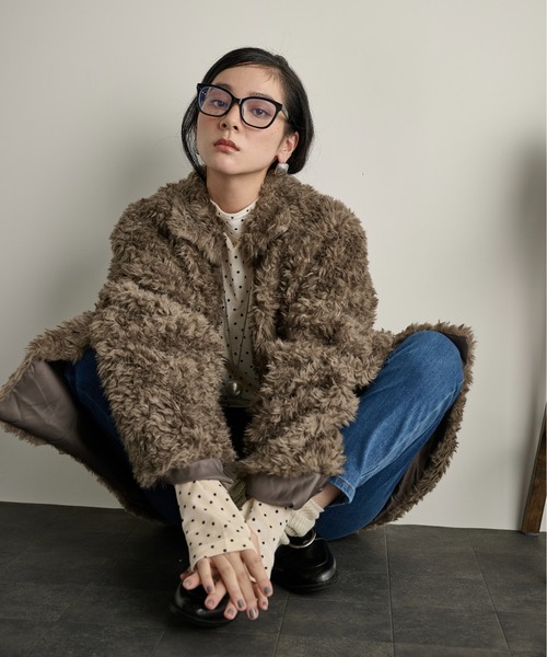 THE YOn（ザヨン）の「ドットベロアハイネックトップス（Tシャツ/カットソー・レディース・グレー/アイボリー/ブラウン・FREE）」の13枚目の写真