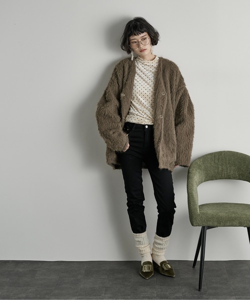 THE YOn（ザヨン）の「ドットベロアハイネックトップス（Tシャツ/カットソー・レディース・グレー/アイボリー/ブラウン・FREE）」の16枚目の写真