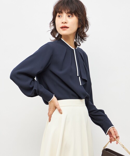 ウォッシャブルストレッチジョーゼットボウタイ風ブラウス（シャツ