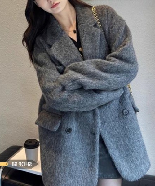 NoBelle(ノベル)の「ニットショートコート(ピーコート・レディース・グレー・S/M/LARGE)」の1枚目の写真
