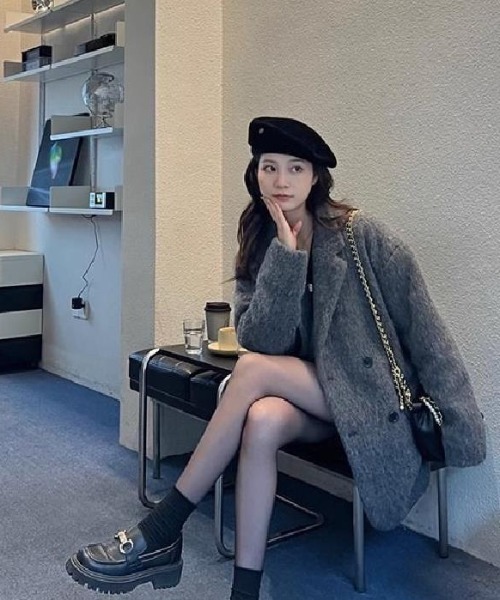 NoBelle(ノベル)の「ニットショートコート(ピーコート・レディース・グレー・S/M/LARGE)」の3枚目の写真