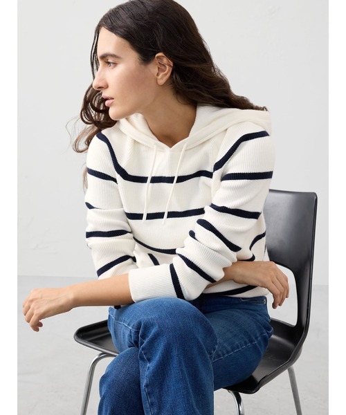 BANANA REPUBLIC FACTORY STORE(バナナリパブリック ファクトリーストア)の「BANANA REPUBLIC FACTORY STORE リブ セーター フーディ(ニット/セーター・レディース・ネイビー/ホワイト×ブルー・L/M/S/XS)」の2枚目の写真