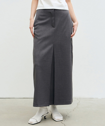 BOX PLEATED LONG SKIRT_GRAY