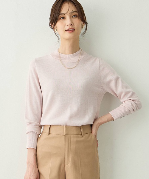 A/C DESIGN BY ALPHA CUBIC（エーシーデザインバイアルファキュービック）の「ラメリブハイネックニットプルオーバー【洗える・大きいサイズあり】（ニット/セーター・レディース・ライトグレー/ピンク/サックスブルー/オフホワイト・M/L/LL/3L）」の4枚目の写真