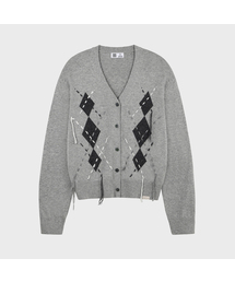 Argyle Stitch Knit Cardigan - Gray