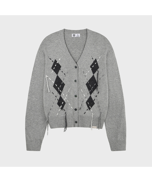 Argyle Stitch Knit Cardigan - Gray