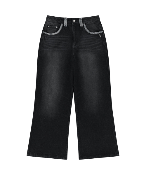 AAKAM(アーカム)の「Contrast Washed Denim Pants (Black)(デニムパンツ・レディース・その他・1/2)」の2枚目の写真