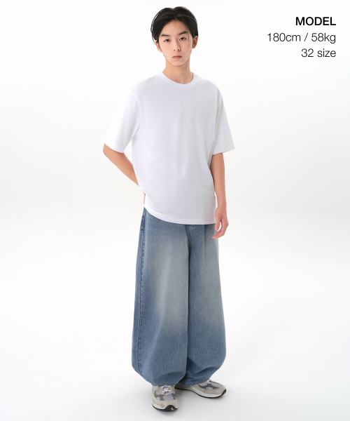 MUSINSA STANDARD（ムシンサスタンダード）の「ビッグブラシラージバルーンデニムパンツ[ライトインディゴ]（デニムパンツ・メンズ・その他・40/38/42/36/34/32/30/31/33/26/27/28/29）」の2枚目の写真