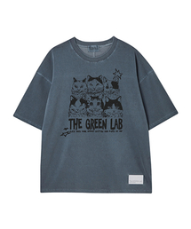 THE GREEN LAB（ザグリーンラボ）の「ピグメントミュージックキャットオーバーフィット半袖Tシャツ[ネイビー]（Tシャツ/カットソー）」