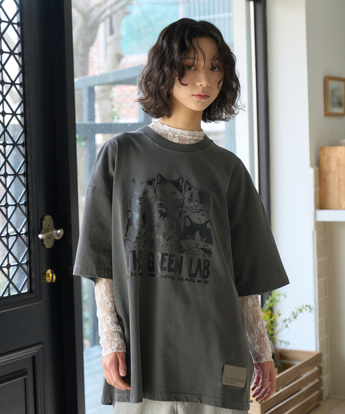 THE GREEN LAB（ザグリーンラボ）の「ピグメントミュージックキャットオーバーフィット半袖Tシャツ[ネイビー]（Tシャツ/カットソー・メンズ・その他・FREE）」の6枚目の写真