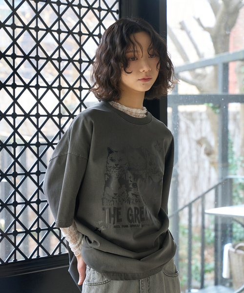 THE GREEN LAB（ザグリーンラボ）の「ピグメントミュージックキャットオーバーフィット半袖Tシャツ[ネイビー]（Tシャツ/カットソー・メンズ・その他・FREE）」の7枚目の写真