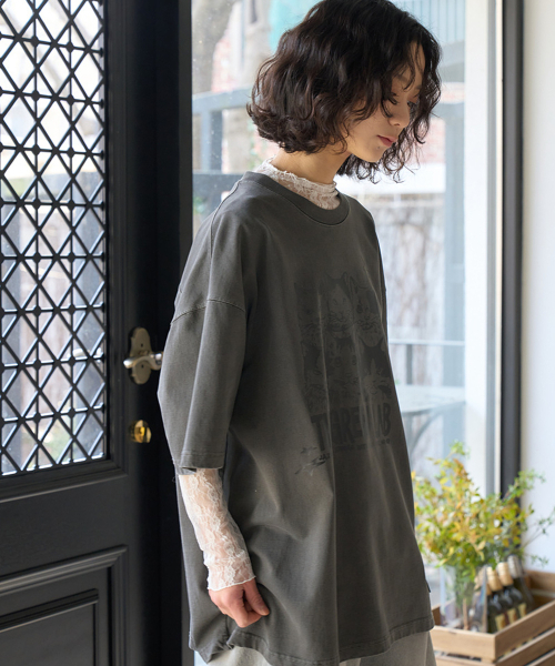 THE GREEN LAB（ザグリーンラボ）の「ピグメントミュージックキャットオーバーフィット半袖Tシャツ[ネイビー]（Tシャツ/カットソー・メンズ・その他・FREE）」の9枚目の写真